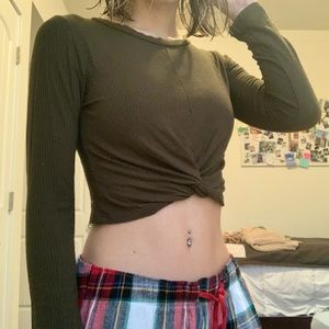 Olive Green Long Sleeve Crop Top